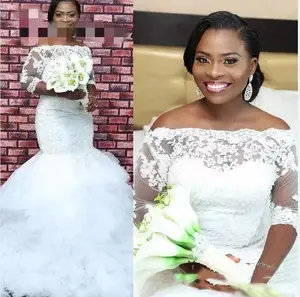 Half Sleeve Off Shoulder Elegant Mermaid Wedding Dresses Pure white Plus Size Lace Appliques Beaded Bridal Gowns Plus Size Half Sleeve Off Shoulder Elegant Mermaid Wedding Dresses Pure white Plus Size Lace Appliques Beaded Bridal Gowns Plus Size