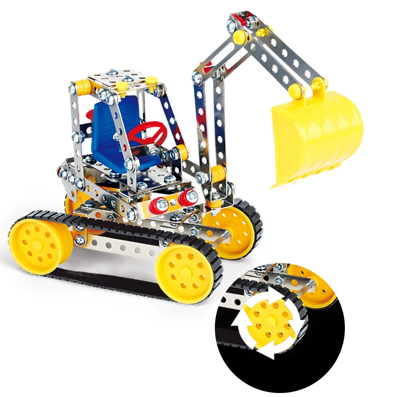 Стальной игровой набор инженерного экскаватора для строительства машин и конструкций из кирпичей для детей.