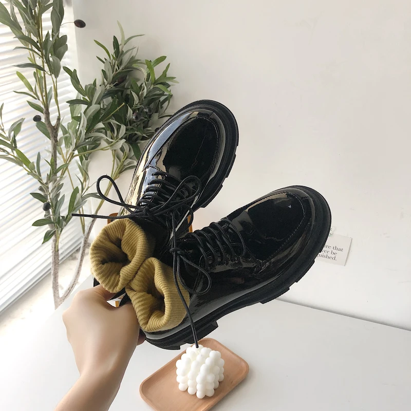 

Женские туфли на плоской подошве, женские оксфорды, лакированная кожа, на платформе, без застежки, удобная модная женская обувь, женская обу...