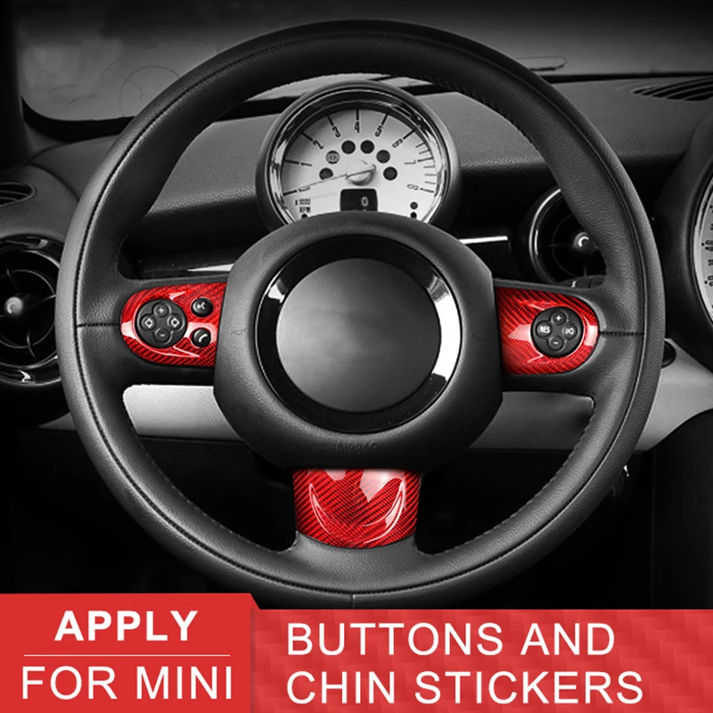 

For MINI Carbon Fiber Car Stickers Interior decoration Car Steering Wheel Button Cover Chin Sticker For Mini Cooper R55 R56 R57