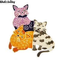 wulibaby multicolor enamel cats brooches for women unisex playing pets friends office casual brooch pins gifts