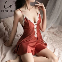 cinoon women nightgowns sexy lace satin sleepwear v neck nightdress high quality homewear thin backless lounge soft nightwear