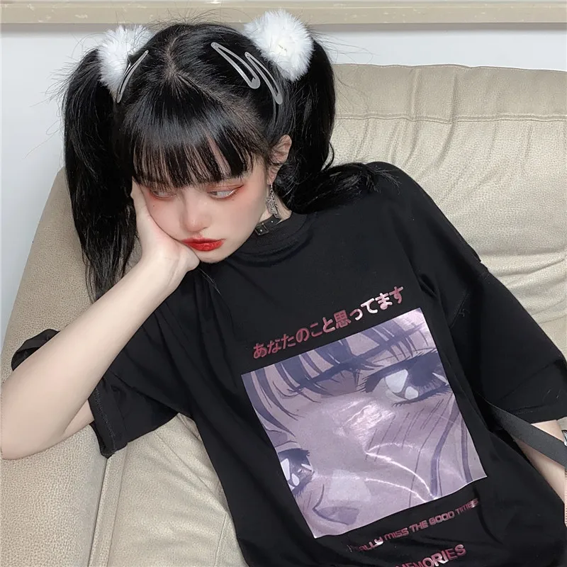 Летняя индивидуальная футболка в стиле Харадзюку с японским аниме принтом для