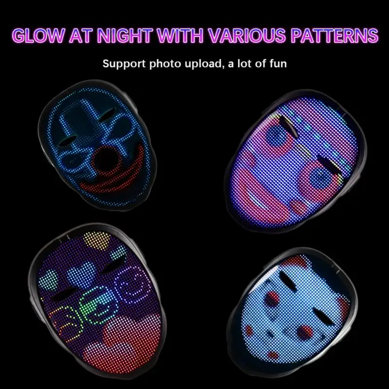 Bluetooth-compatible RGB Led Lights Up Diy Picture Animation Text Halloween Xmas Carnival Costume Display Game Mask Party | Электроника