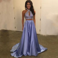 halter a line prom dresses 2020 sexy two pieces custom sleeveless special occasion party gowns evening party gowns cheap