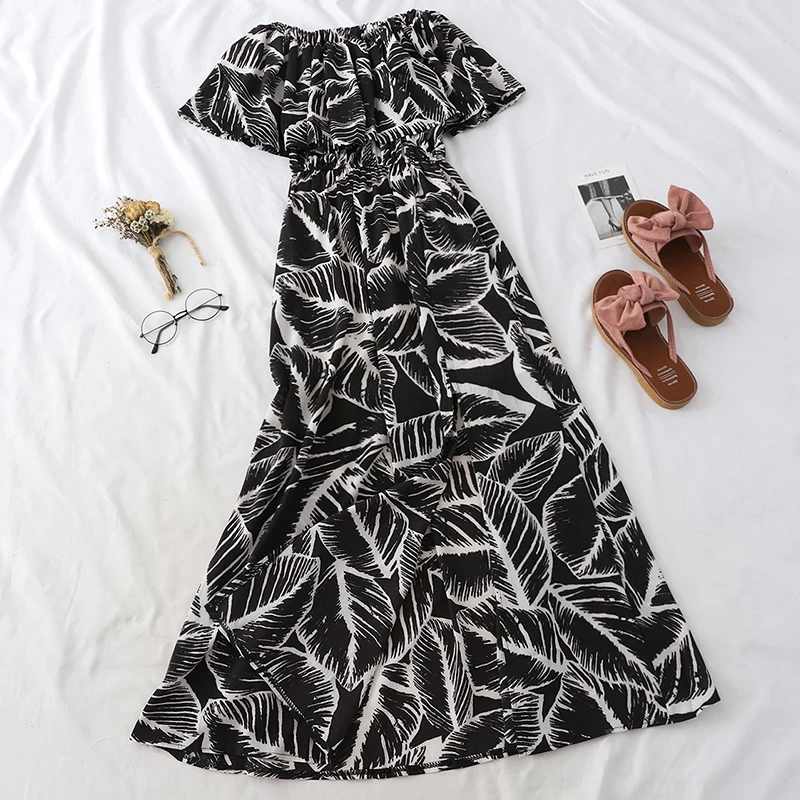 Женское облегающее платье Heliar корейское тонкое длинное с воланом и принтом