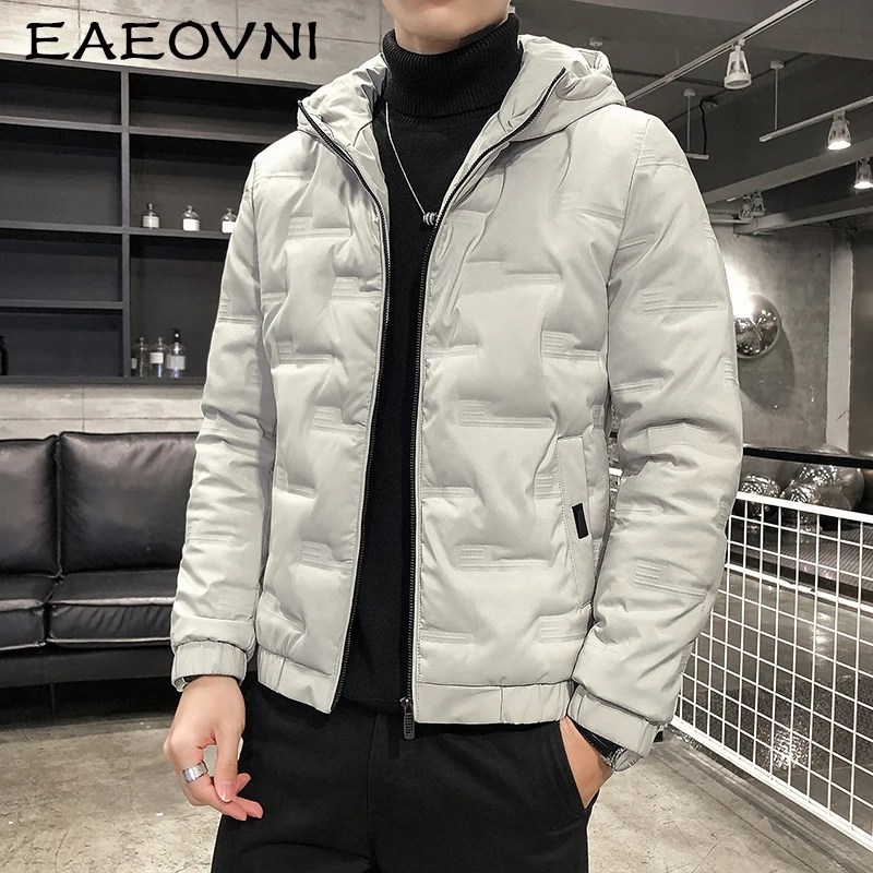 

EAEOVNI Mens Winter Jacket Long Sleeve Warm Puffer Jacket Men Hooded Down Jackets Wind-Resistant Breathable Coat Men Hoodies