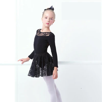 Black Long Sleeve Балетное платье для девочек, гимнастические купальники, кружевные юбки, трико с длинными рукавами, гимнастический купальник для малышей, для танцев - Цвет: Black Long Sleeve