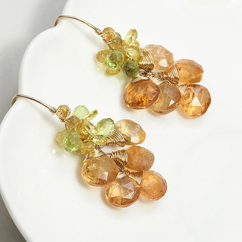 

Natural Gems Grade Imperial Topaz 20% Gold Original Design Handmade Unique High-grade Minority Earrings Women's Jewelry