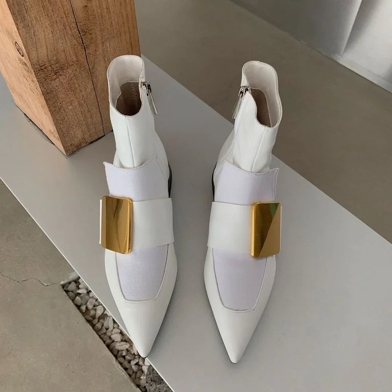 

Женские ботильоны на молнии с острым носком, модные брендовые женские ботильоны с металлической пряжкой, ботинки челси разных цветов на низ...