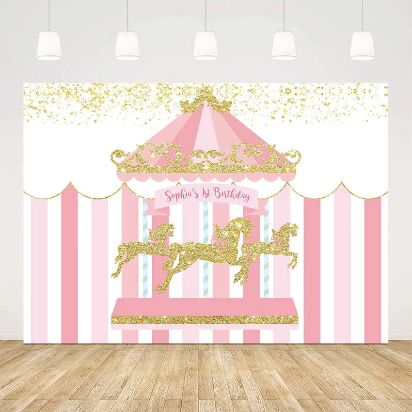 

Custom photography backdrop Carousel happy birthday theme party decoration supplies photo background studio vinyl floor prop