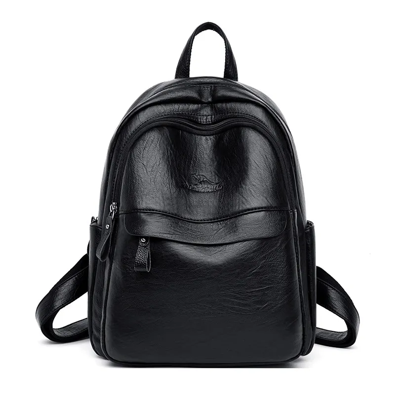 Женский кожаный рюкзак женский рюкзак для путешествий mochila feminina sac a dos femme школьные рюкзаки для подростков девочек опрятная сумка на плечо - Цвет: Black