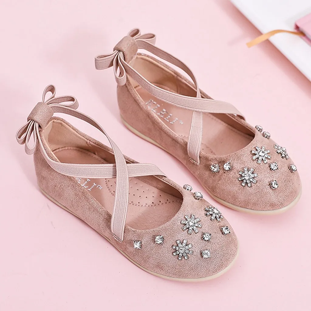 Осенняя милая детская обувь принцессы с поясом и бриллиантами повседневная для