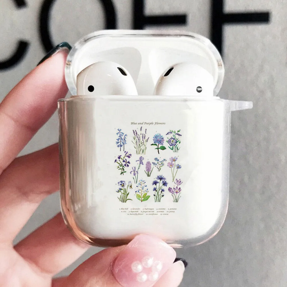 

Чехол из ТПУ с забавными голубыми цветами для AirPods 1 2, чехол с беспроводным Bluetooth для Air Pods, аксессуары для наушников, зарядное устройство