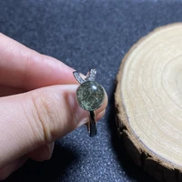 1pc natural green phantom quartz crystal adjustable ring 925 silver domed girl gift aaaaa gem ring crystal healing stone