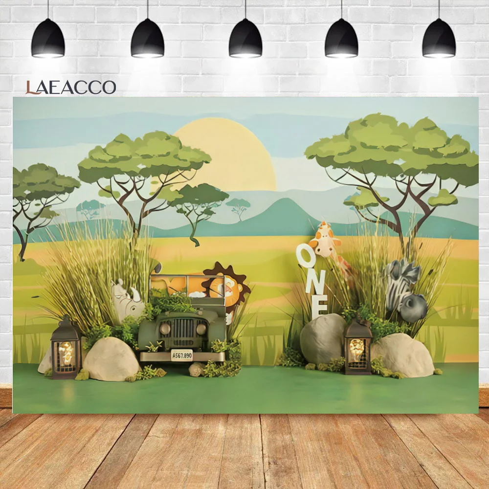 

Laeacco день рождения фотосессия фотография задний фон цветы мультфильм джунгли животные автомобиль Декор ребенок портрет фоны фотостудия