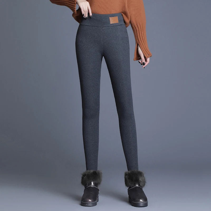 

Женские зимние теплые брюки, бархатные плотные брюки с высокой талией, эластичный стрейчевый комбинезон, полный размер, бархатные плотные С...