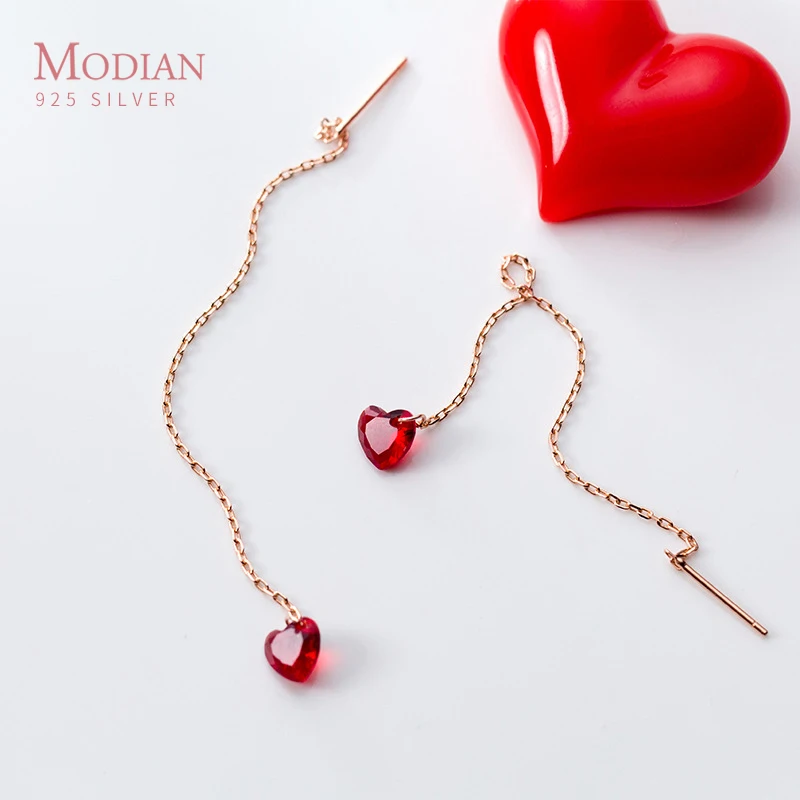 Modian серебрянный простой красного цвета с украшением в виде кристаллов сердца