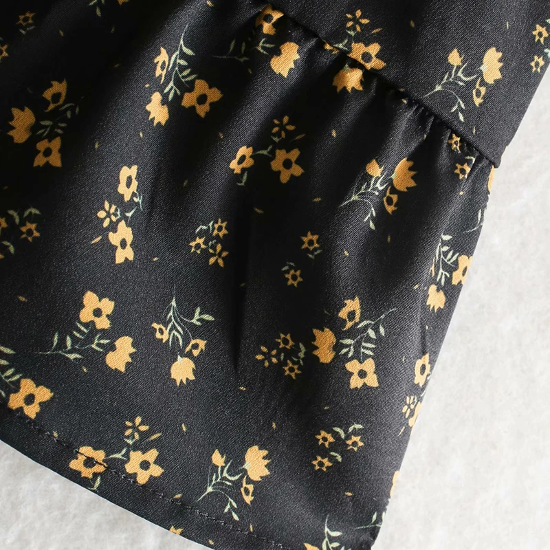 Za 2019 женское платье цветочный принт высокая талия стоячий воротник черное мини