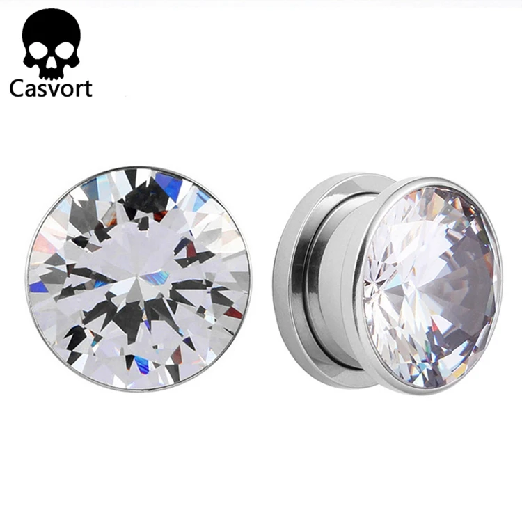 Casvort, 2 шт., серьги-тоннели, Эспандеры, винт, нержавеющая сталь, кристаллы, шпильки, измерительные приборы, модные украшения для пирсинга тела, подарок