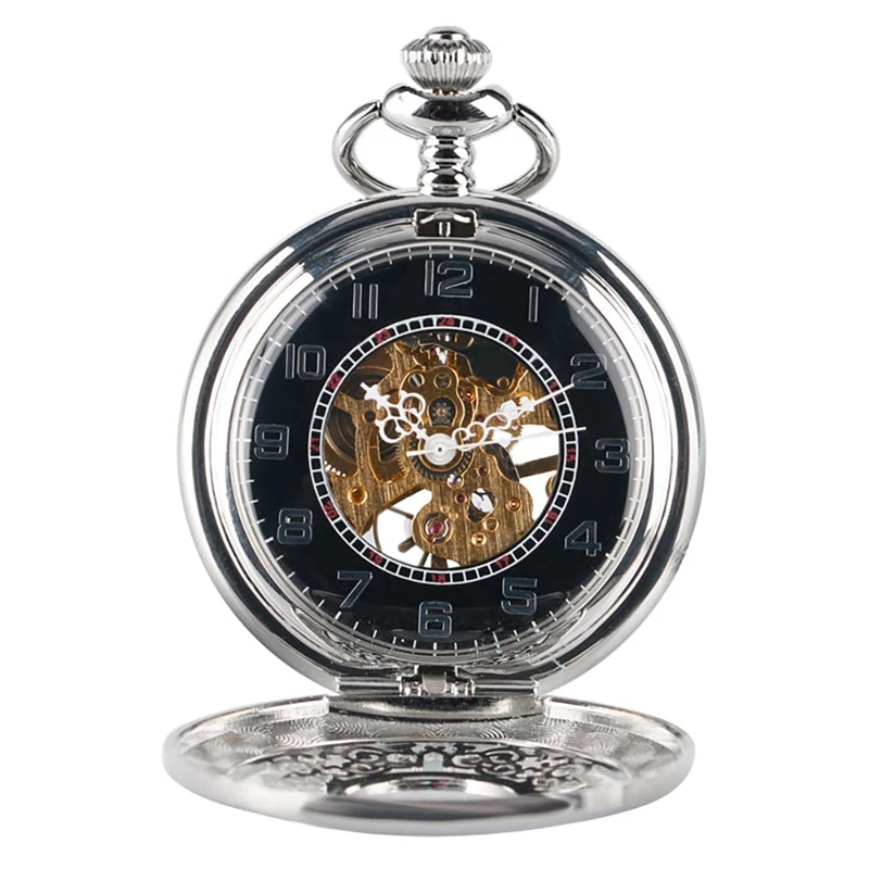 Steampunk Pocket Watch Gift Set Mechanical Movement Hand Winding Retro Roman Numerals Clock Hours Pendant Chain Box Set for Men