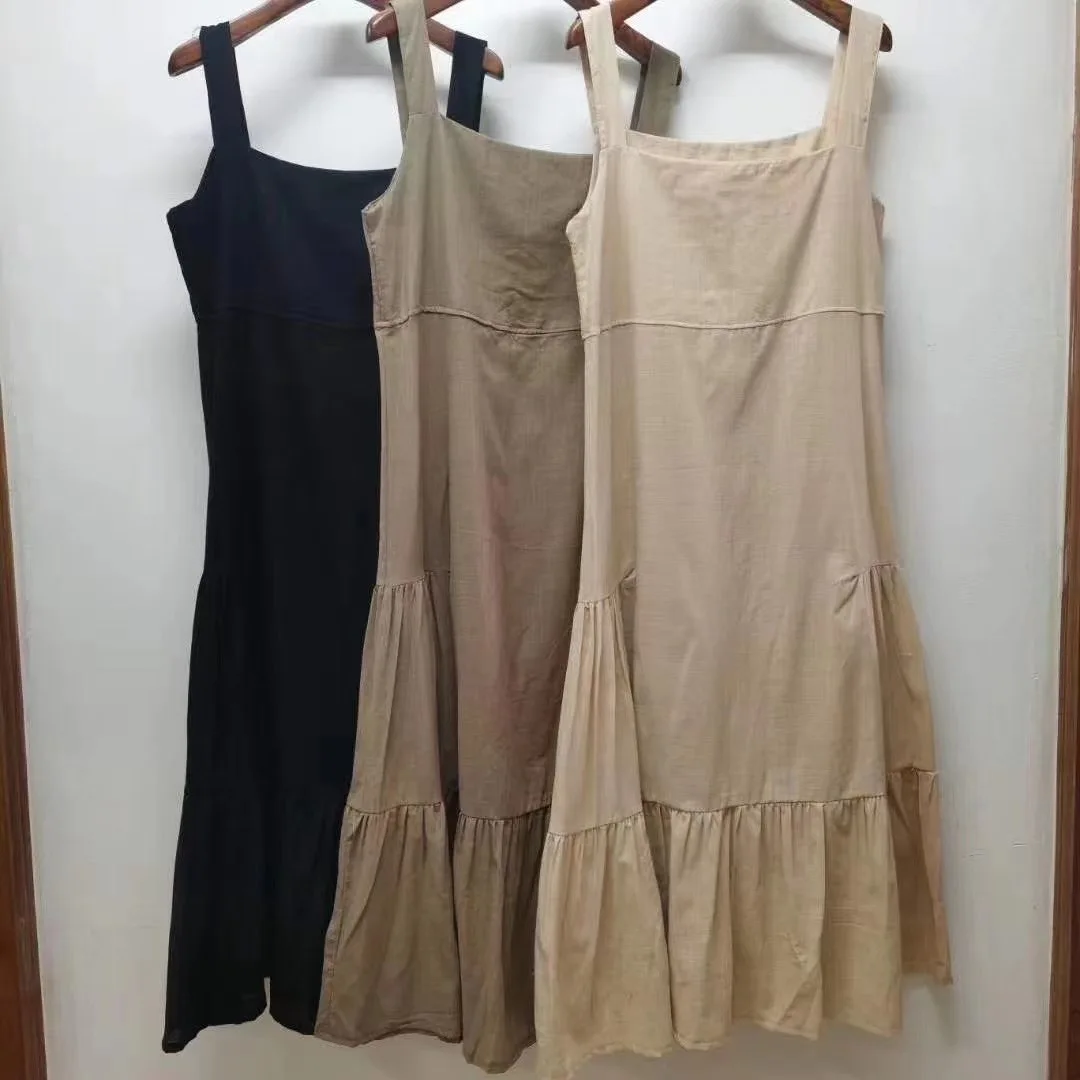 

Korean Cotton Square Collar Sleeveless Dress Summer Women Long Dress for Women Solid Vintage Casual Loose Dresses Vestido