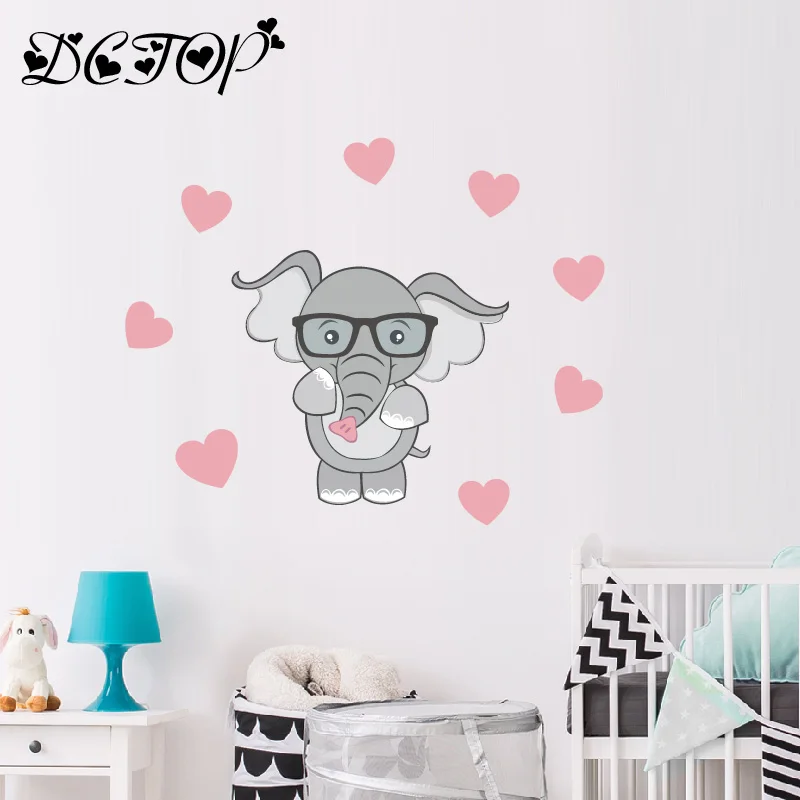Cute Cartoon Nursery Elephant and Rabbit Wall Decals DIY Stars Stickers For Kids Baby Room Home Decortion Funny Art Vinyls Mural | Дом и сад