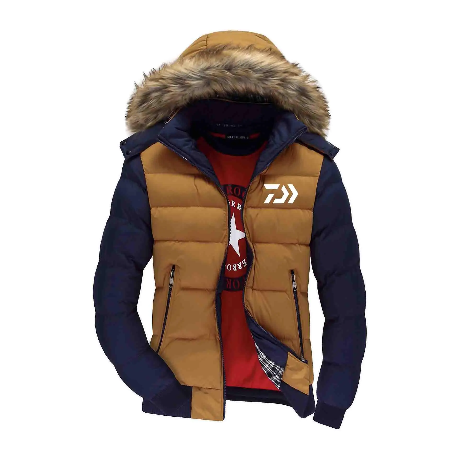 New Men DAIWA Fishing Jacket Coats Thicken Warm Winter Windproof Jackets Outdoor Mens Fishing Down Parka Hooded Outwear Jacket - Цвет: 35