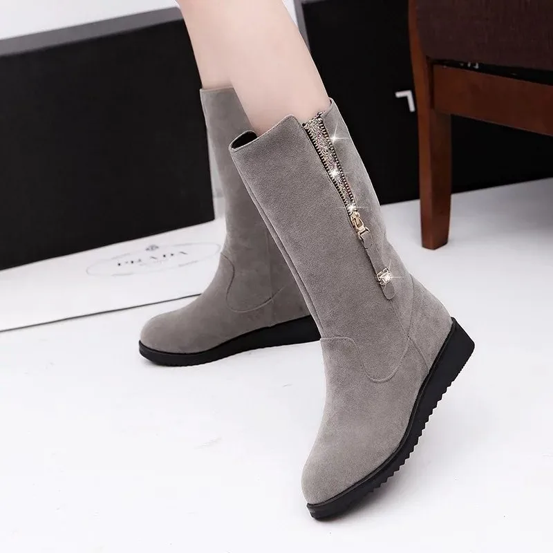 Winter 2021 New Suede-leather Strap Round Toe Side With Boots Ladies English Fashion Full Match Martin Boots Female