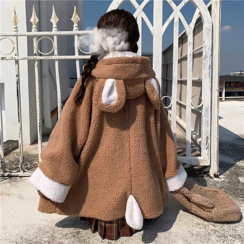 

2021 Harajuku Kawaii С медвежьими ушками Толстовка для женщин забавные черно-белые зимние толстовки с капюшоном для девочек с негабаритных милый япо...