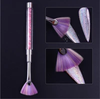 1pc nail art brush liner gradient fan shape pink rhinestone handle dust glitter powder remover pen painting gel nail brush t0543