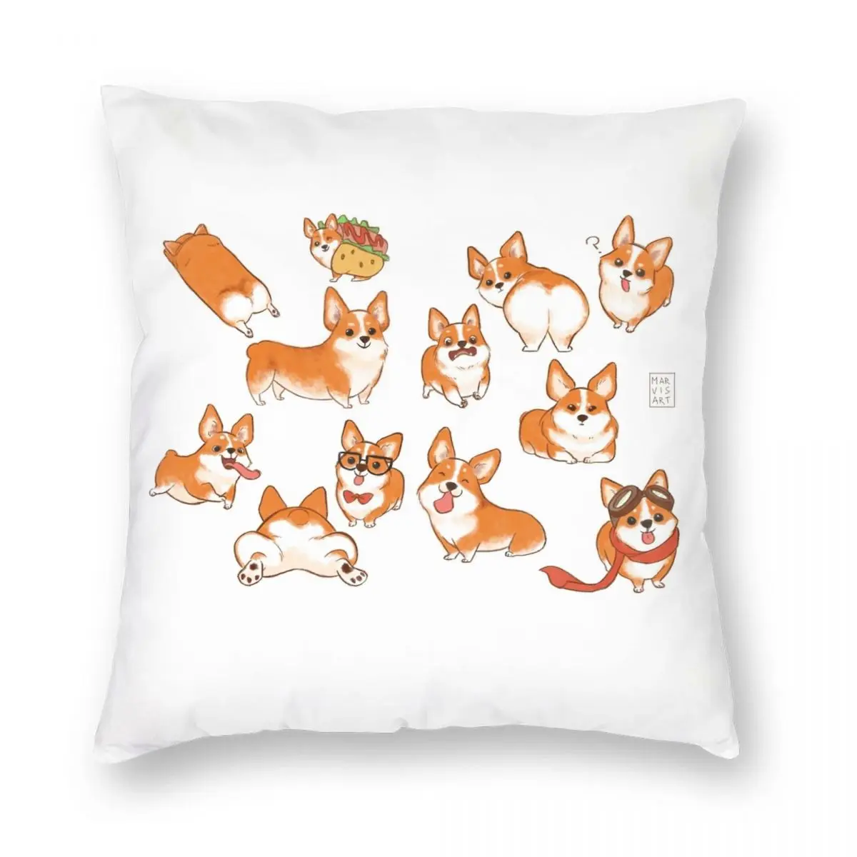 Квадратная наволочка Corgi из полиэстера и льна бархатная с узором на молнии для