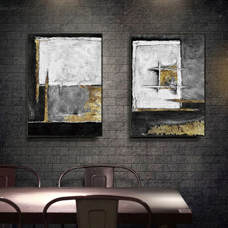 Modern Abstract Black and Golden Wall Art Canvas Painting Retro Industrial Style Picture for Living Bedroom Home Decoration | Дом и сад