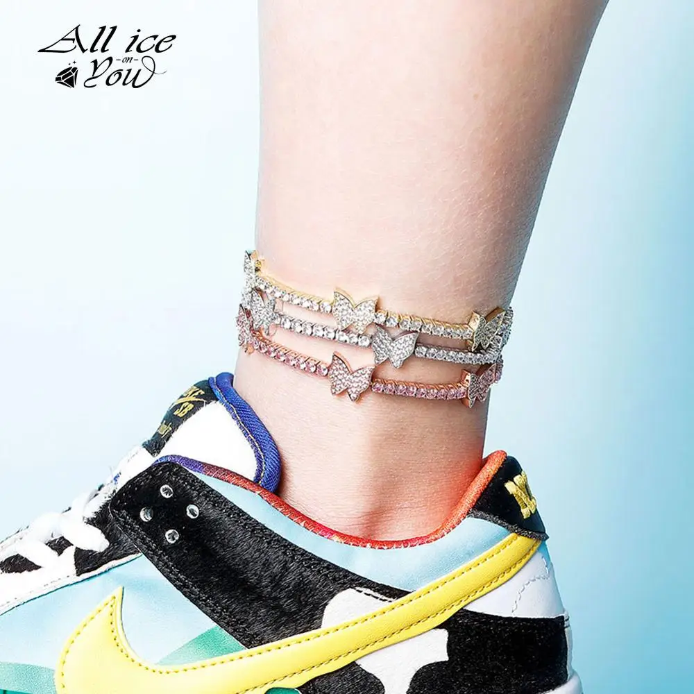 Ножной браслет ALLICEONYOU с бабочкой и цепочкой 3 мм из фианита Женский ножной в стиле