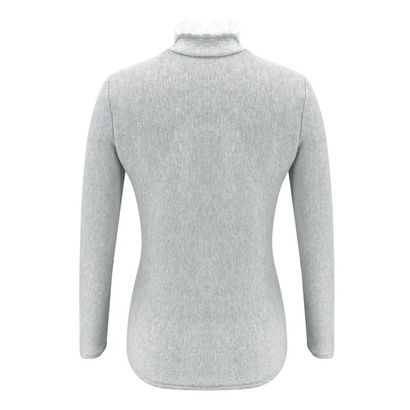 Модная женская кружевная ажурная водолазка с жемчугом топ серая Женская