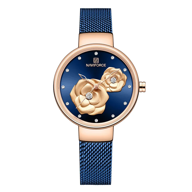 Rose Gold Blue NAVIFORCE, новые часы для женщин, роскошный бренд, креативный дизайн, стальная сетка, женские часы, женские часы, Relogio Feminino Montre Femme - Цвет: Rose Gold Blue