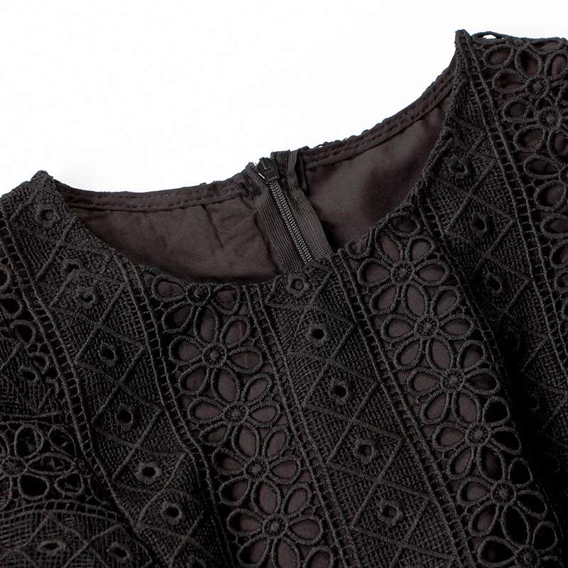 

GALCAUR Solid Dress For Women O Neck Butterfly Short Sleeve High Waist Hollow Out A Line Korean Midi Dresses Female 2021 Clothes