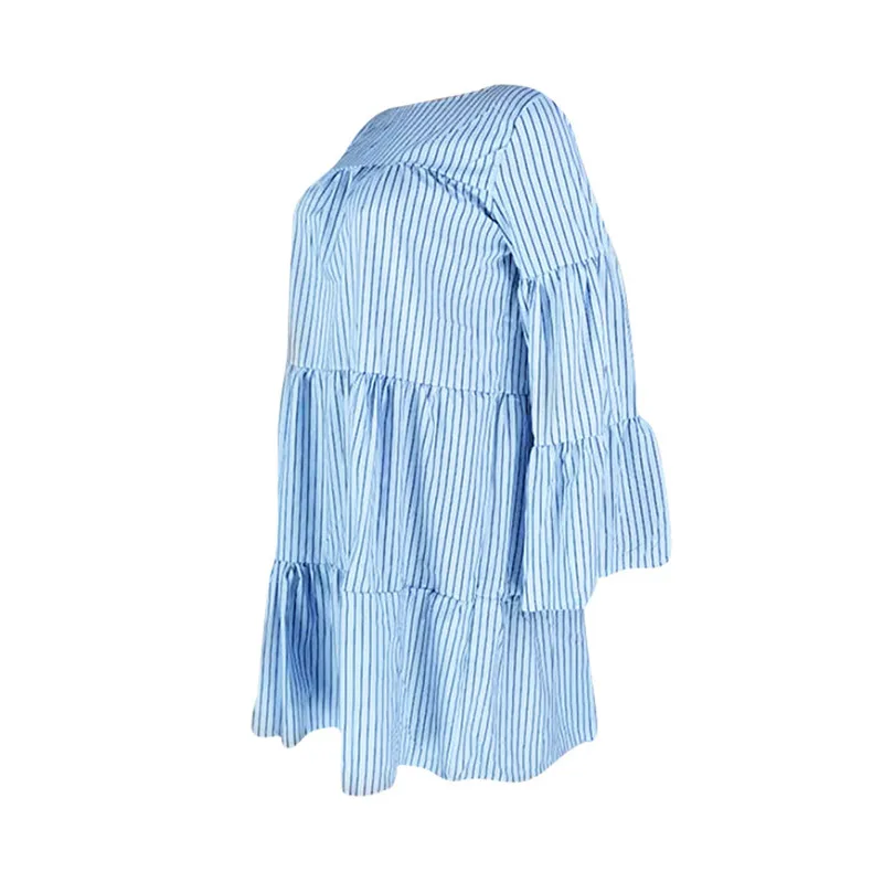 Женское Повседневное платье-футболка в полоску свободное голубое платье-рубашка