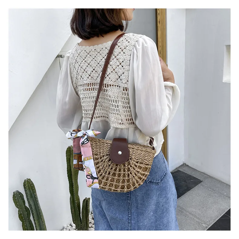 2021 trend knitting ladies straw bag Crossbody Women's white Fashion brand small high quality summer |