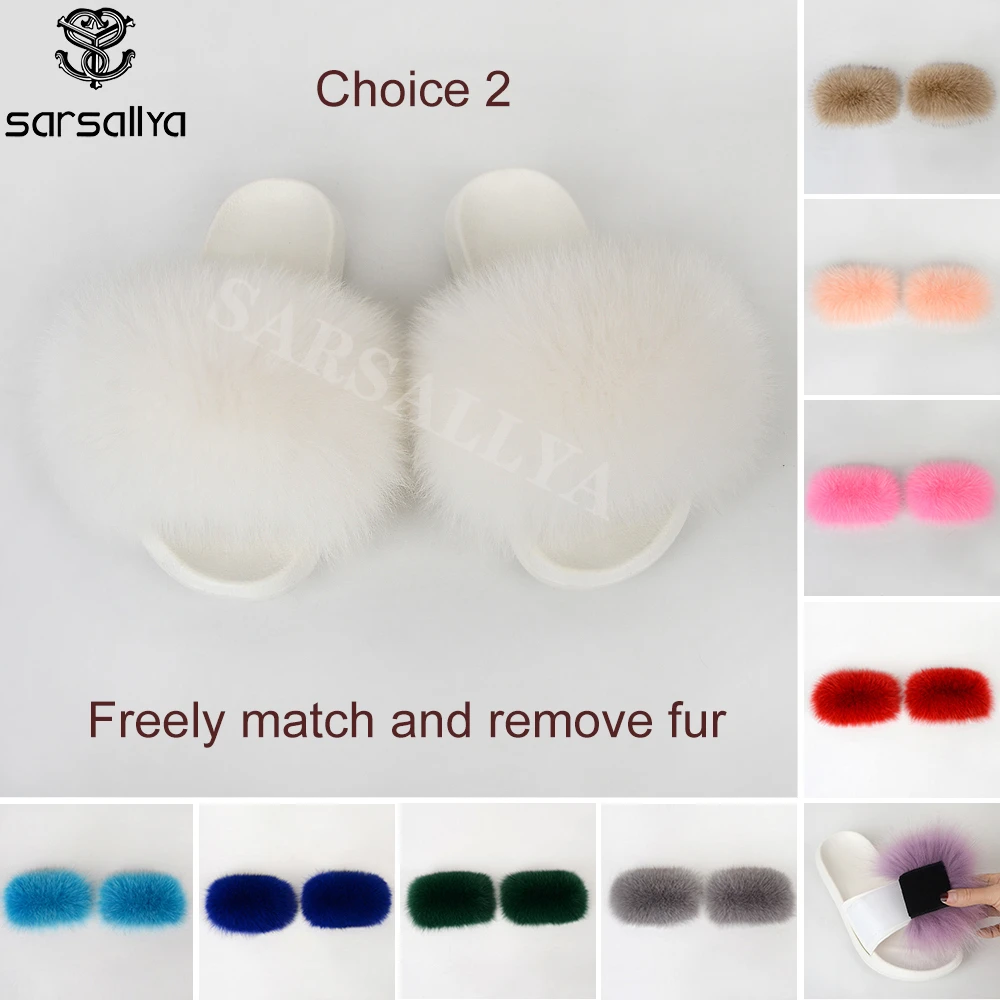 Сланцы женские пушистые с натуральным мехом комплект шлепанцев уличная