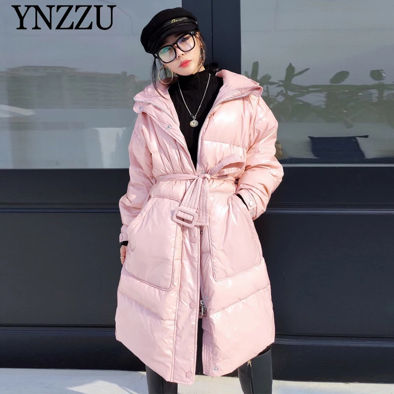 

Women Bright Down jacket Winter New arrival Hooded Female Long Outwear Oversized Fashion Thick Warm Coat Beige YNZZU 9O117