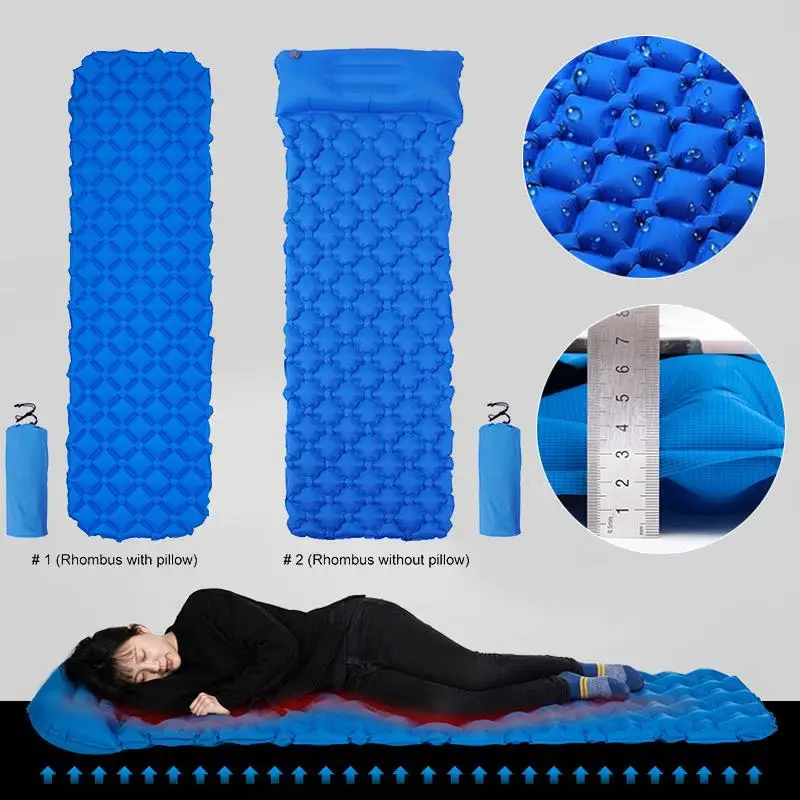 

Practical Sky Blue Nylon Inflatable Sleeping Pad Outdoors Air Mattress Sleeping Pad Multifunction Camping Cloth