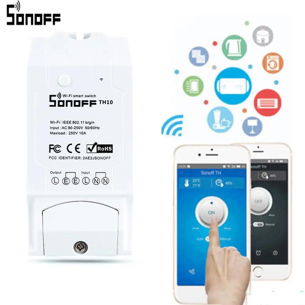 Умный wifi переключатель Sonoff TH 10A/16A с датчиком температуры и водонепроницаемым
