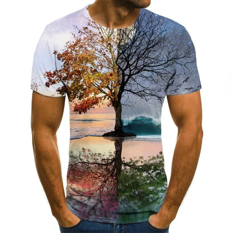 

2021 New Forest Men's 3DT Shirt Casual Short Sleeve O-neck Fashion Galaxy Natural Print Men's T-shirt Tee