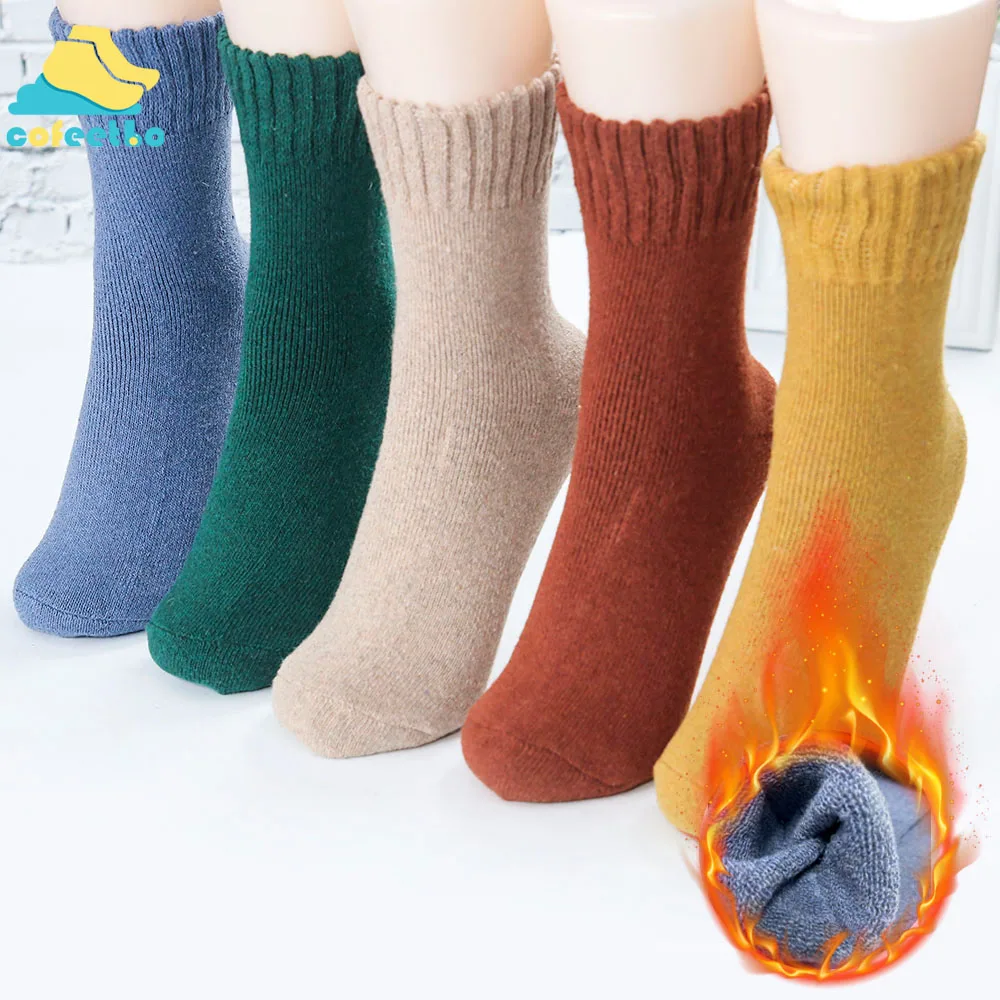 Женские толстые носки теплые однотонные с искусственным кроличьим мехом