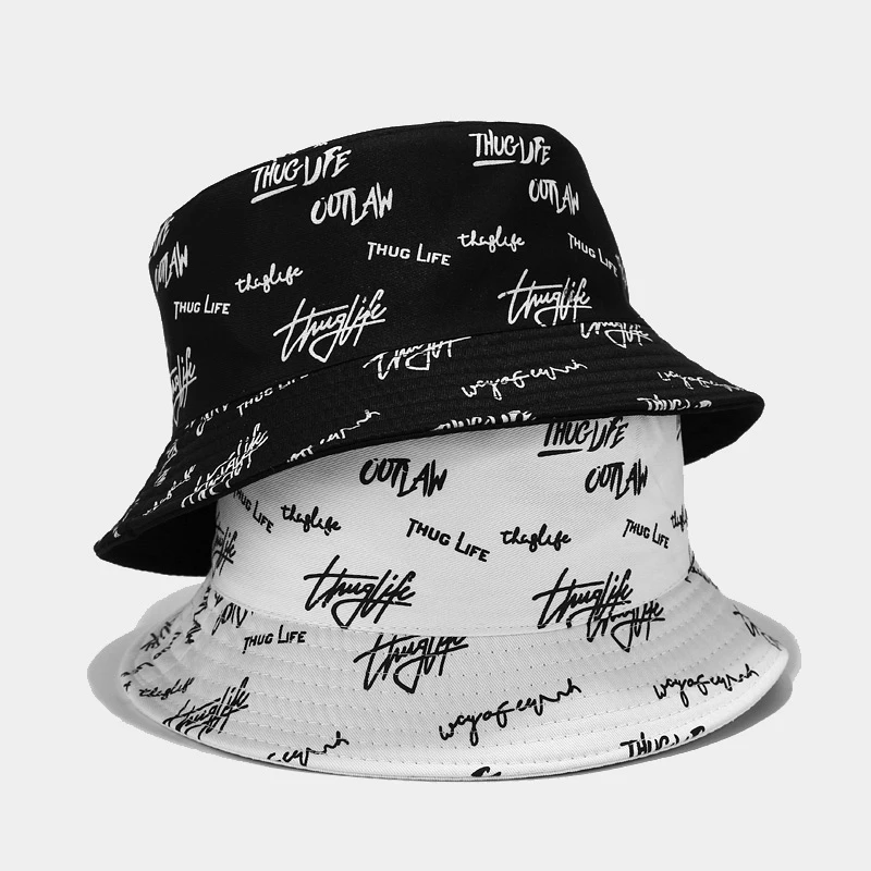 

Hot Selling Bucket Hat Women English Letters Double Side Cotton Reversible Sun Protection Cap Men's Panama Hat Fisherman Hats