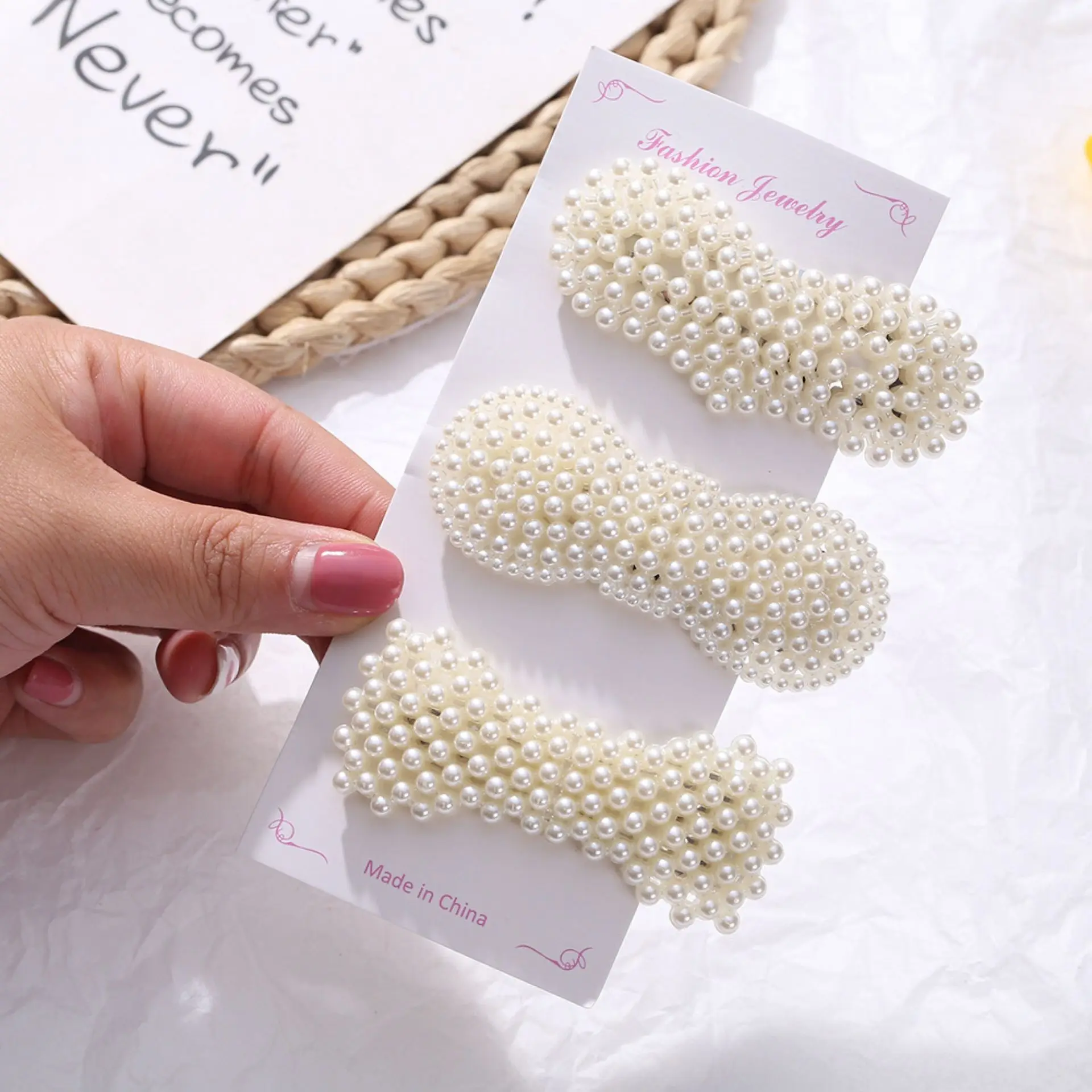 

3/4/5pcs/Set Women Girls Elegant Full Pearls Geometric Hair Clips Sweet Hair Ornament Hairpin Barrette Headband Hair Accessories