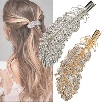 lightweight hair clip exquisite shiny feather shape alloy sparkling rhinestone hair barrette for dating