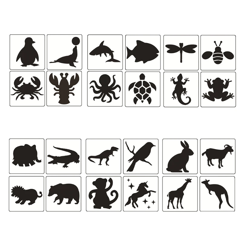 

40JB 12/24 Pcs Reusable DIY Painting Template Stencil Kit Chalk Painting Stencil Wildlife/Sea Animal Theme Painting Template