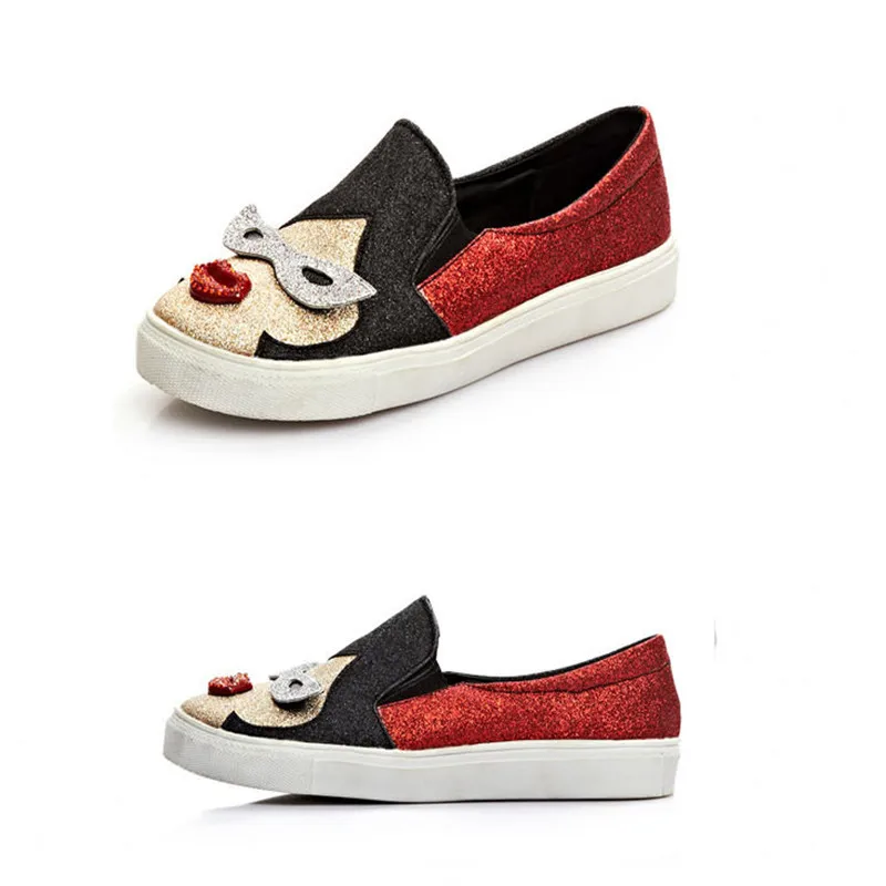 Buono scarpe для колледжа Повседневный стиль цветные очки с красными губами на толстой плоской подошве; женские тонкие туфли; лоферы